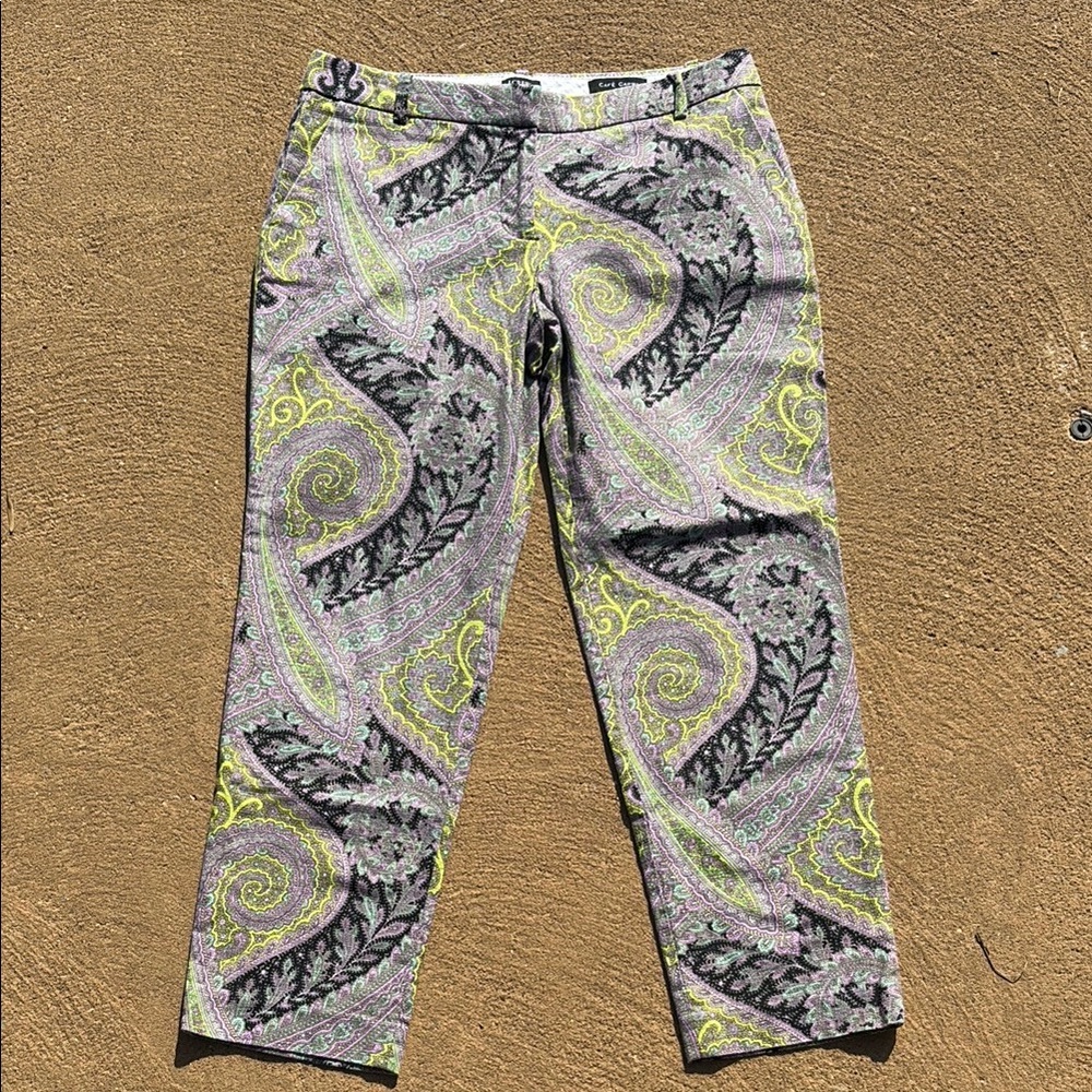 J Crew Cafe Capri Paisley Print Multi-Color Cotton Pants Size 6